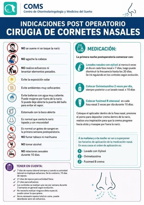 Indicaciones post operatorio de Cirug&iacute;a de cornetes nasales