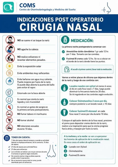 Indicaciones post operatorio de Cirug&iacute;a nasal